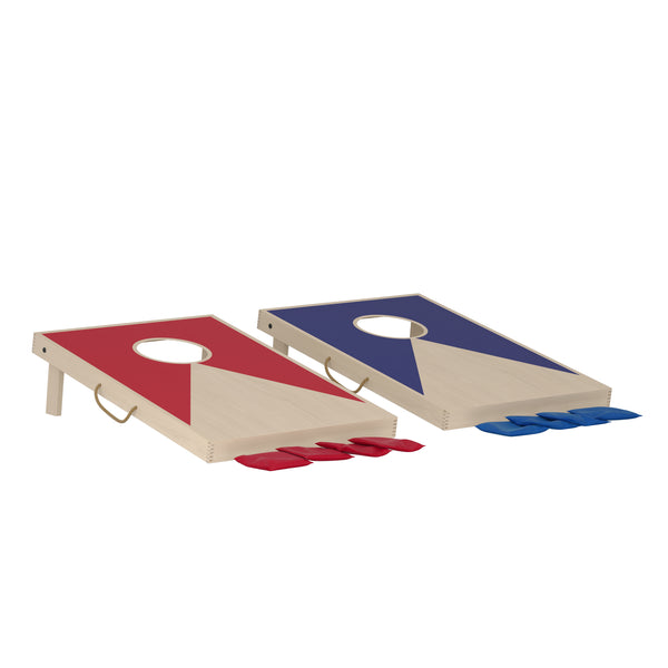 Wurfspiel Holz Cornhole Spiel Set 90 x 60 cm 11-teilig natur/blau/rot