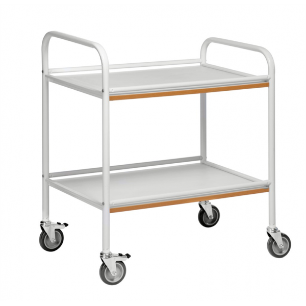 Tablettwagen 2 Böden bis 100kg belastbar, 4 Lenkrollen, 2 davon mit Bremse, weiss