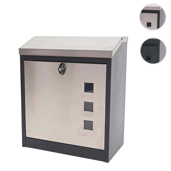 XXL Briefkasten Firmenbriefkasten 52x44x25cm schwarz-Edelstahl