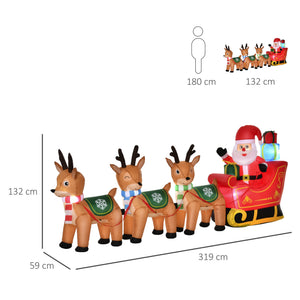 XXL LED-Weihnachtsmann 319cm mit Schlitten und Rentieren