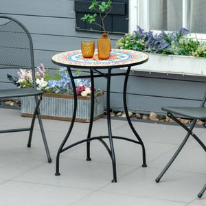 Mosaiktisch rund Bistrotisch Mosaikplatte Keramik Metall Rot+Blau+Weiss Ø60 cm