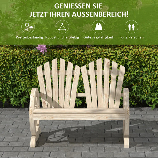 Gartenbank, Wagenrad-Design, für 2 Personen, Naturholz