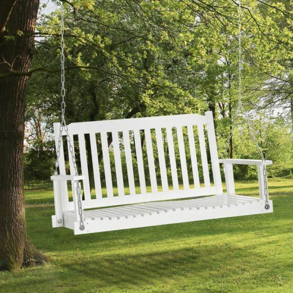 Gartenschaukel für 2 Personen Schaukelbank Hängebank Massivholz Patio Terrasse Hinterhof Weiss