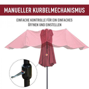 Sonnenschirm Doppelsonnenschirm Terrassenschirm mit Handkurbel Weinrot Oval