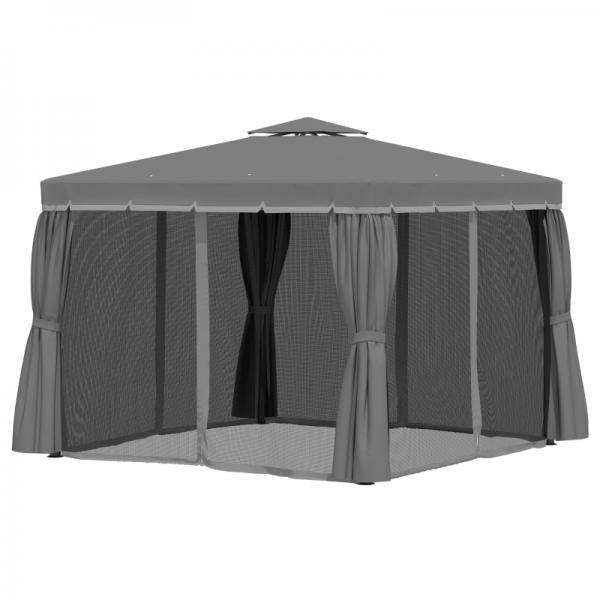 Pavillon für Garten mit zwei Dachebenen, Dunkelgrau, 3 x 3 x 2,7 m