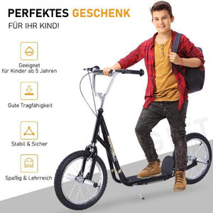Kinderroller mit Luftreifen Tretroller Cityroller Kickboard Höhenverstellbar Schwarz