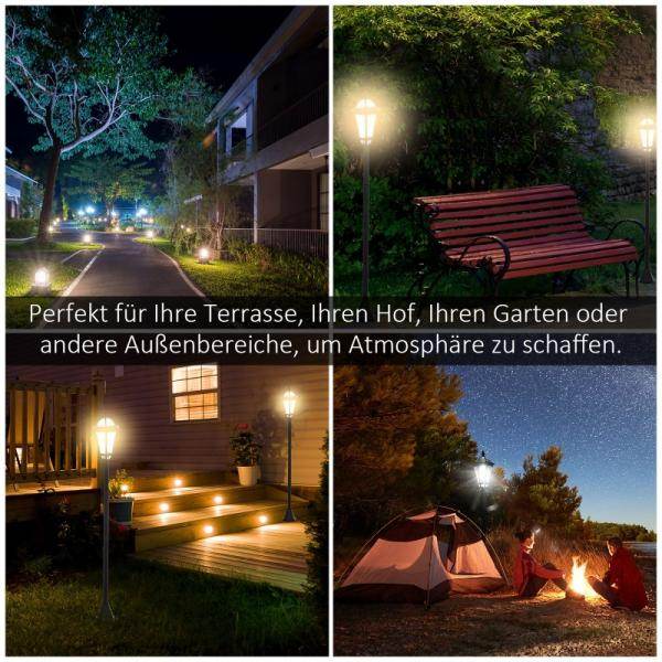 Gartenleuchte Solar Gartenlaterne 2er Set LED 6-8 Stdn. Edelstahl H129cm