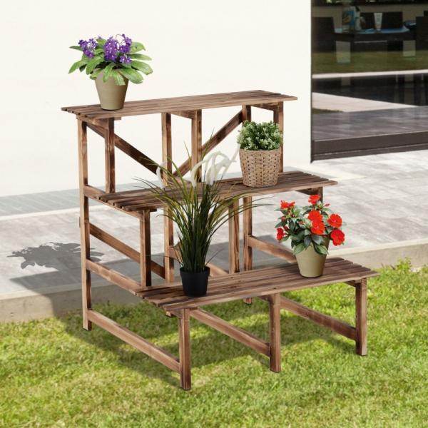 Pflanzentreppe Blumenregal Tannenholz 3 Stufen L80 x W80 x H80cm