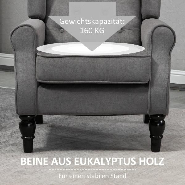 Einzelsessel Relaxsessel Ohrensessel Einzelstuhl Akzentsessel mit Tufting Holzfüsse Polyester Dunkelgrau 74 x 86 x 102 cm