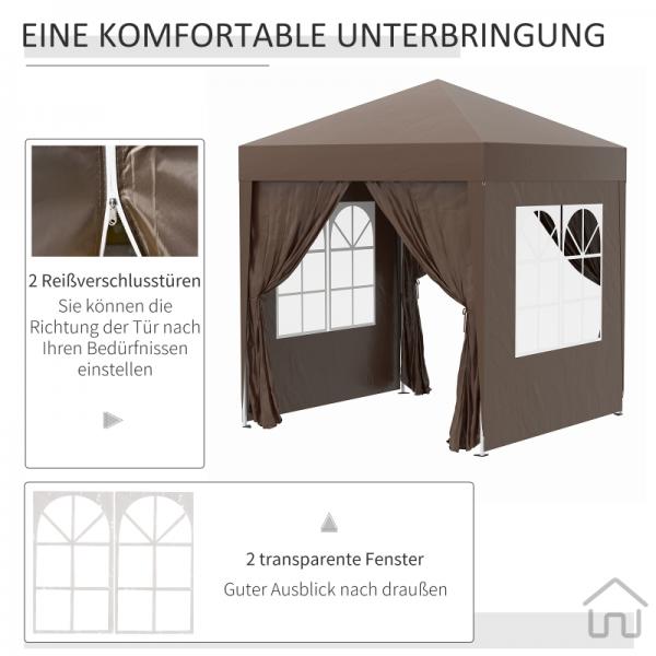 Faltpavillon, Schnellaufbau, 4 Seitenwände, 2 grosse Fenster, Stahlrahmen, schwarz, 2x2m