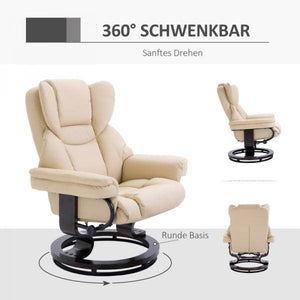 Relaxsessel mit Hocker, Liegefunktion, drehbar, bis 160 kg, Kunstleder creme
