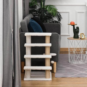 Haustiertreppe Ball 4-stufige Katzentreppe Hundetreppe Tiertreppe Jute Weiss
