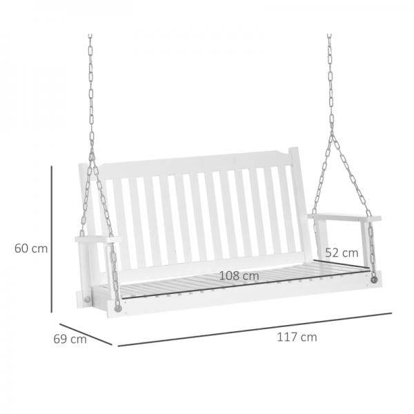 Gartenschaukel für 2 Personen Schaukelbank Hängebank Massivholz Patio Terrasse Hinterhof Weiss