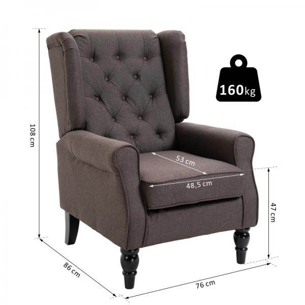 Einzelsessel Relaxsessel Ohrensessel Einzelstuhl Akzentsessel mit Tufting Holzfüsse Polyester Braun