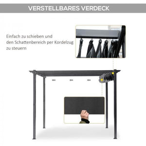 Pavillon Pergola mit Schiebedach Alu Grau 3 x 3 m