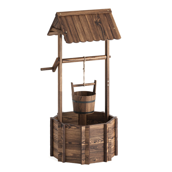 Zierbrunnen Holz mit Eimer und Kurbel 55 x 115 cm natur