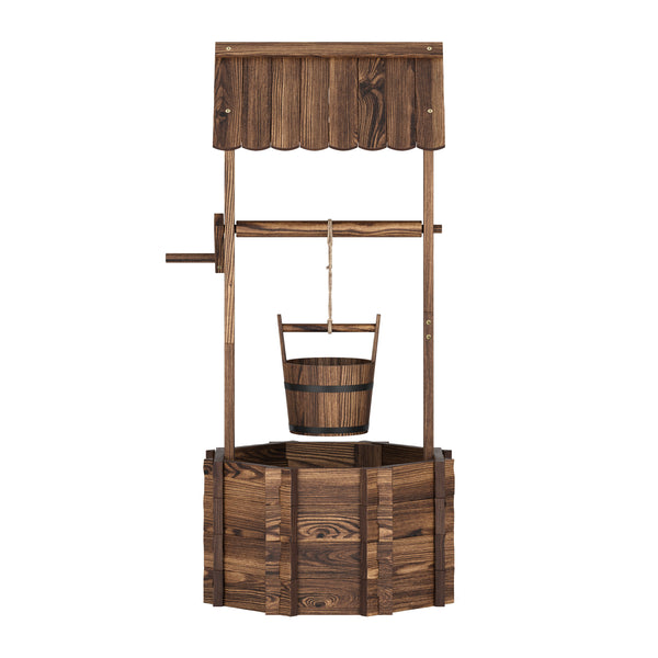 Zierbrunnen Holz mit Eimer und Kurbel 55 x 115 cm natur