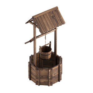 Zierbrunnen Holz mit Eimer und Kurbel 55 x 115 cm natur