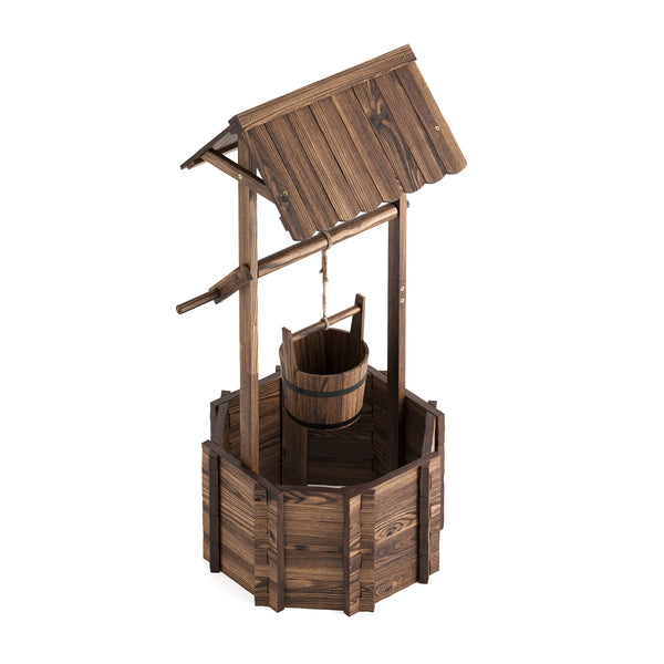 Zierbrunnen Holz mit Eimer und Kurbel 55 x 115 cm natur