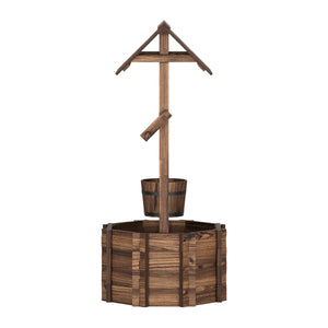 Zierbrunnen Holz mit Eimer und Kurbel 55 x 115 cm natur