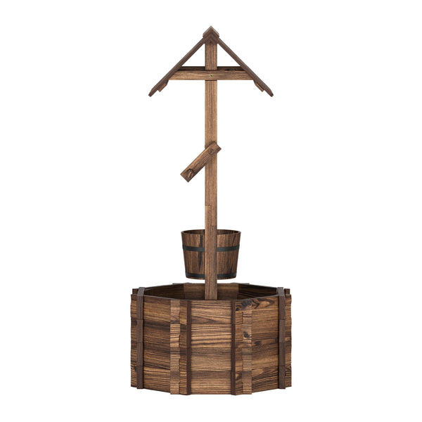Zierbrunnen Holz mit Eimer und Kurbel 55 x 115 cm natur