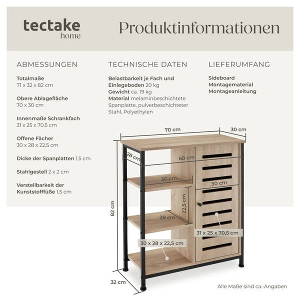 Sideboard Industrial Holz hell, Eiche Sonoma Türanschlag rechts