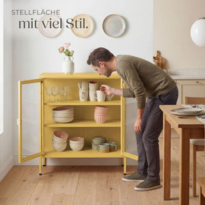 Metallvitrine Baker mit Glastüren gelb