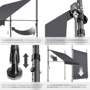 Klemmmarkise schwarz/grau 150 x 180 cm