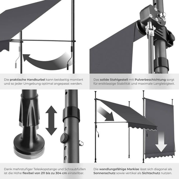 Klemmmarkise schwarz/grau 150 x 180 cm