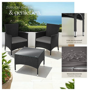 Rattan Gartenset Luzern 2+1 schwarz