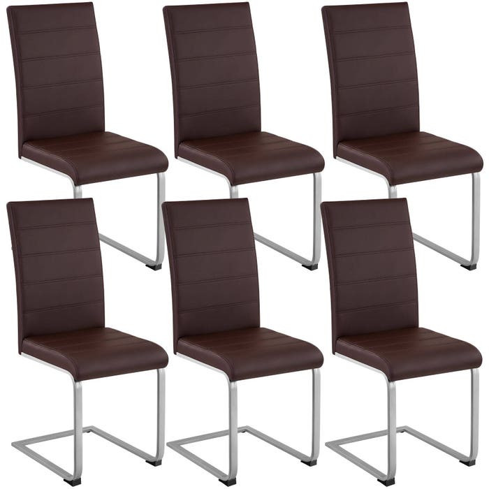 6 chaises de salle à manger, chaises cantilever, marron