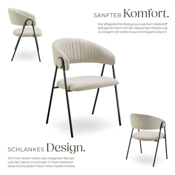 Armlehnstuhl Bedano gepolstert Webstoff greige 4er Set