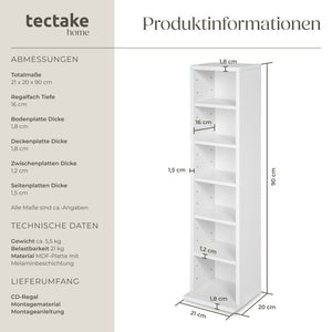 Standregal Medienregal, 6 Fächer, weiss