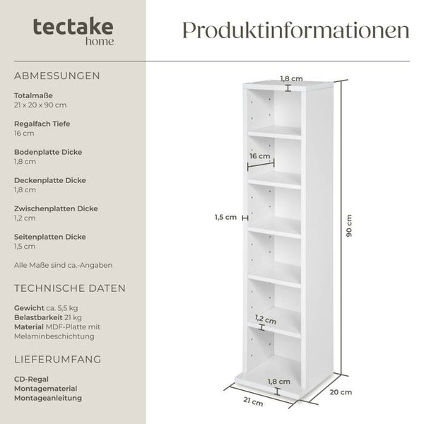 Standregal Medienregal, 6 Fächer, weiss