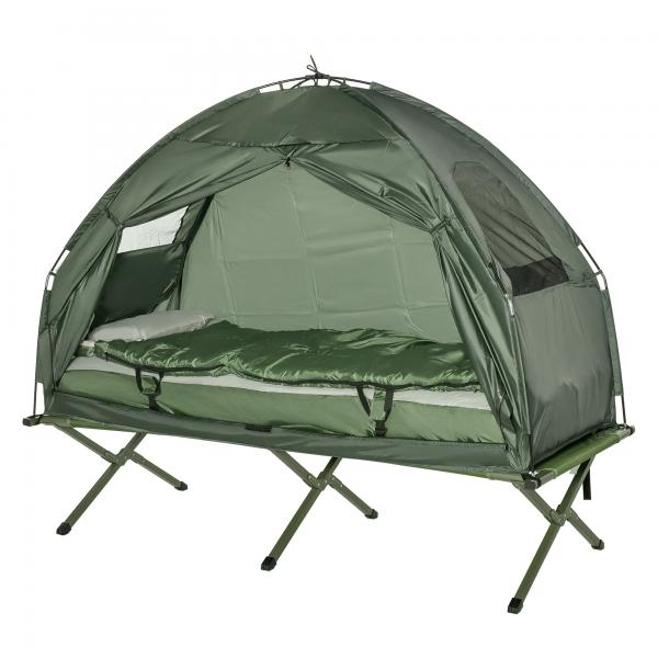 Campingbett Set mit Zelt Schlafsack Matratze 4 in 1 faltbar Dunkelgrün