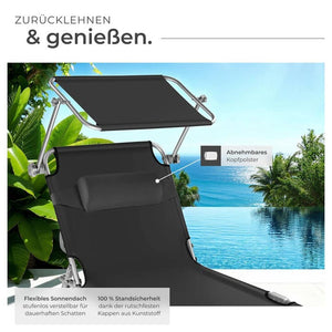 2 Gartenliegen 4-stufig mit Kopfpolster schwarz