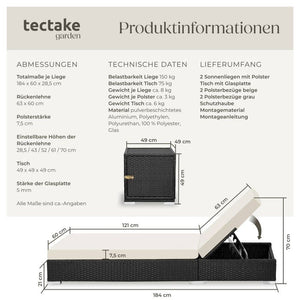 2er Set Aluminium Rattan Sonnenliegen schwarz