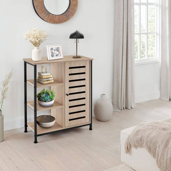 Sideboard Industrial Holz hell, Eiche Sonoma Türanschlag rechts