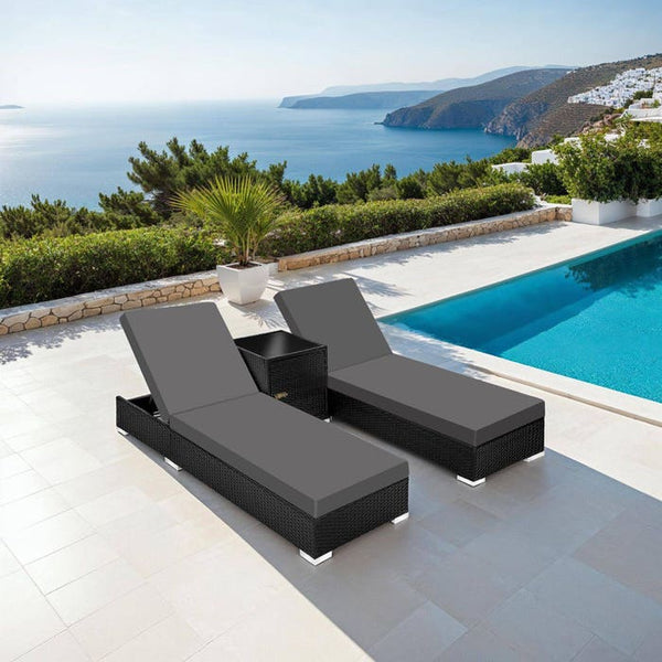2er Set Aluminium Rattan Sonnenliegen schwarz