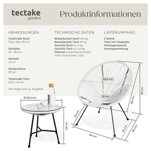 2 Gartenstühle Santana mit Tisch weiss