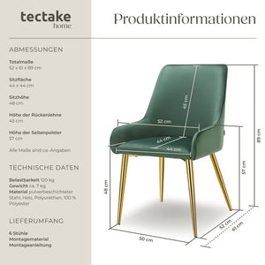 Polsterstuhl Avane, Samtoptik, Belastbarkeit 120 kg grün 6er Set