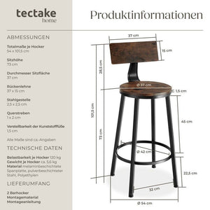 2 Barhocker Poole Industrial dunkelbraun