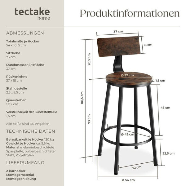 2 Barhocker Poole Industrial dunkelbraun