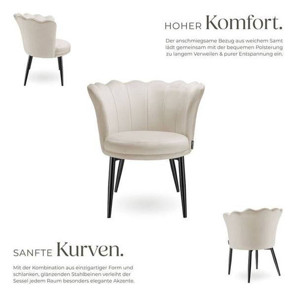 Sessel Stella Samt creme/schwarz