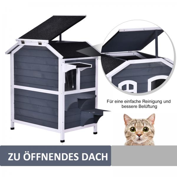 Katzenhaus mit Asphaltdach Tannenholz Grau