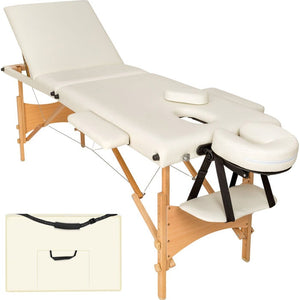 3 Zonen Massageliege mit Polsterung und Holzgestell beige
