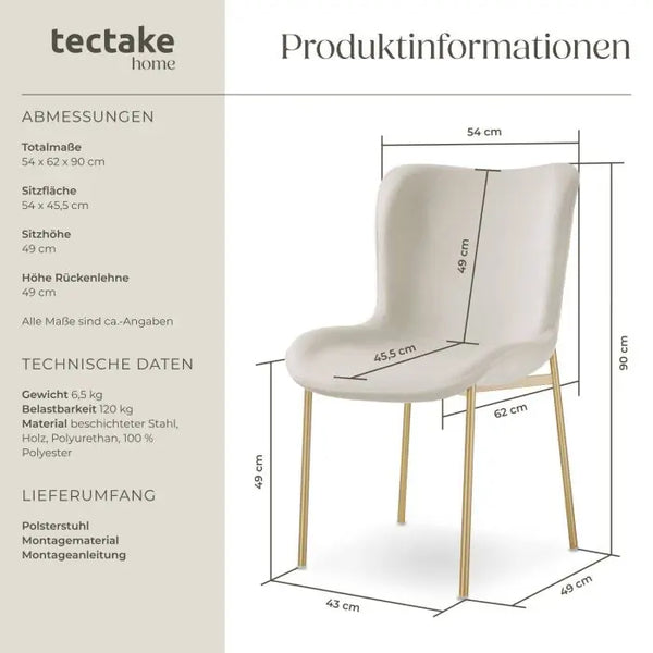 Polsterstuhl Tessa Samtoptik beige/gold Einzelstuhl