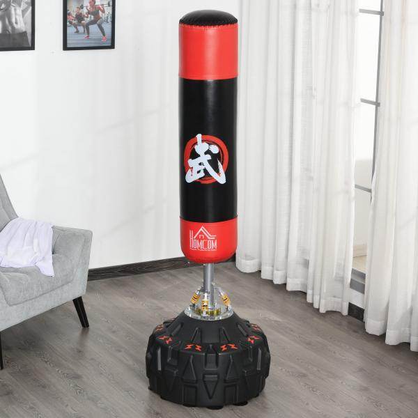 Standboxsack Erwachsene Freistehender Boxtrainingsgerät mit Saugfuss Schwarz+Rot