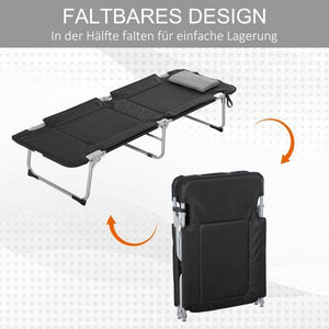Campingbett Feldbett Klappbett mit Kissen Campingliege inkl. Tasche Schwarz