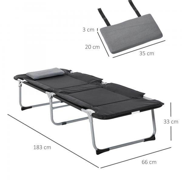 Campingbett Feldbett Klappbett mit Kissen Campingliege inkl. Tasche Schwarz